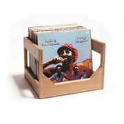 Wood-Grain Vinyl Record Storage Crate — back and side profile detail