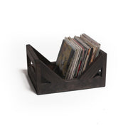 Handcrafted Wood 7-Inch Record Crate — close-up of label and production detail