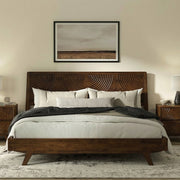 Carved Rubber Wood Platform Bed Frame — close-up of label and production detail
