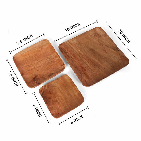 Acacia Wood Square Plate Set