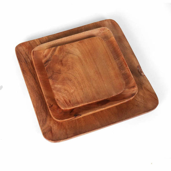 Acacia Wood Square Plate Set