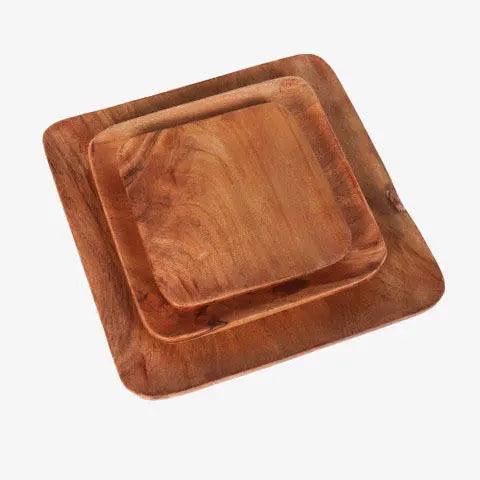 Acacia Wood Square Plate Set