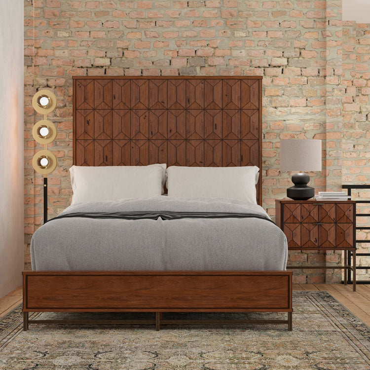 Geometric Panel Wood Bed Frame