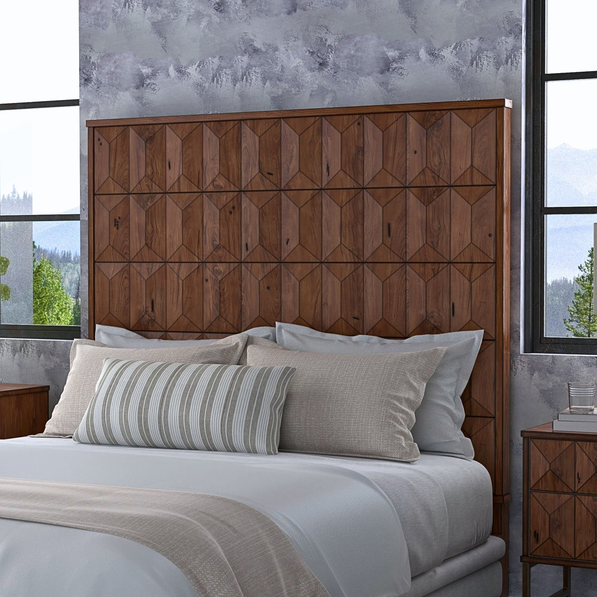The headboard that replaces the wall art entirely