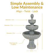 Lion Head Three-Tier Outdoor Fountain