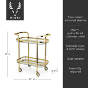 Gold-Finish Mirrored Two-Tier Bar Cart