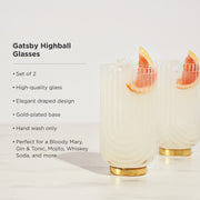 Art Deco Ribbed Crystal Highball Set
