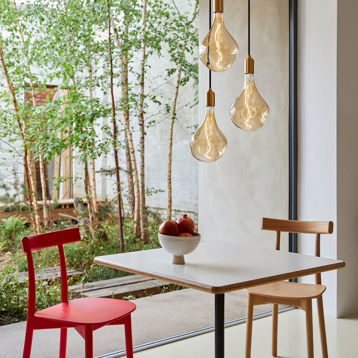 Brass Pendant Lights with Voronoi II Bulbs, Set of 3