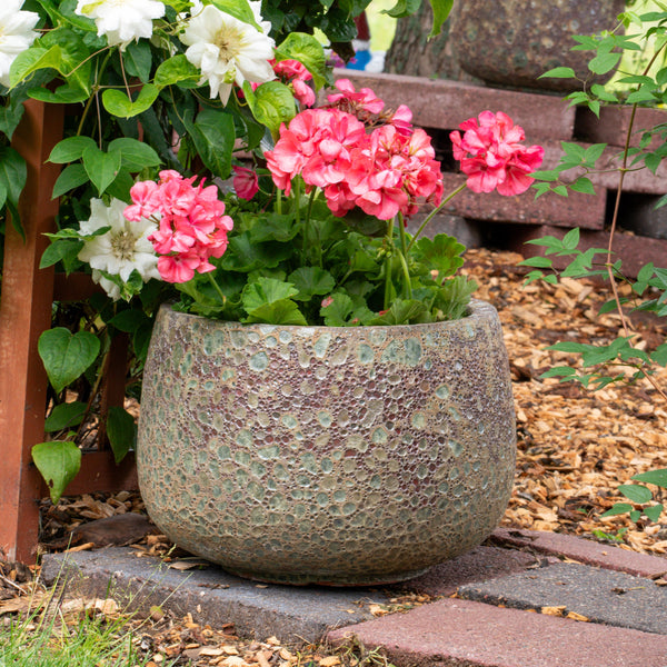 Lava-Glaze Ceramic Round Planter