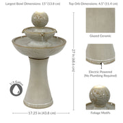 Two-Tier Leaf-Etched Ceramic Fountain