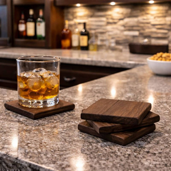 Hand-Finished Walnut-Grain Wood Coasters