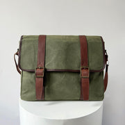 Waxed Canvas Leather-Trim Messenger Bag