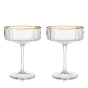 Ribbed Crystal Gold-Rim Coupe Set