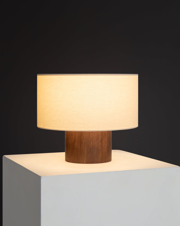 Drum Shade Wood-Base Table Lamp