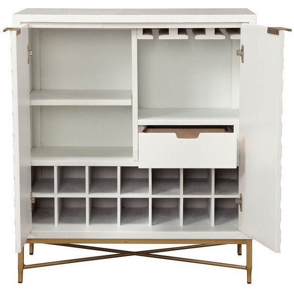 Honeycomb Textured White Bar Cabinet