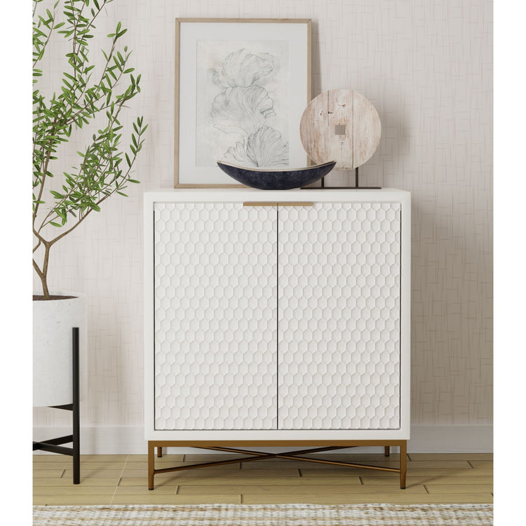 Honeycomb Textured White Bar Cabinet