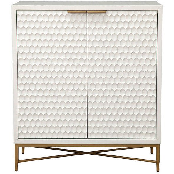 Honeycomb Textured White Bar Cabinet