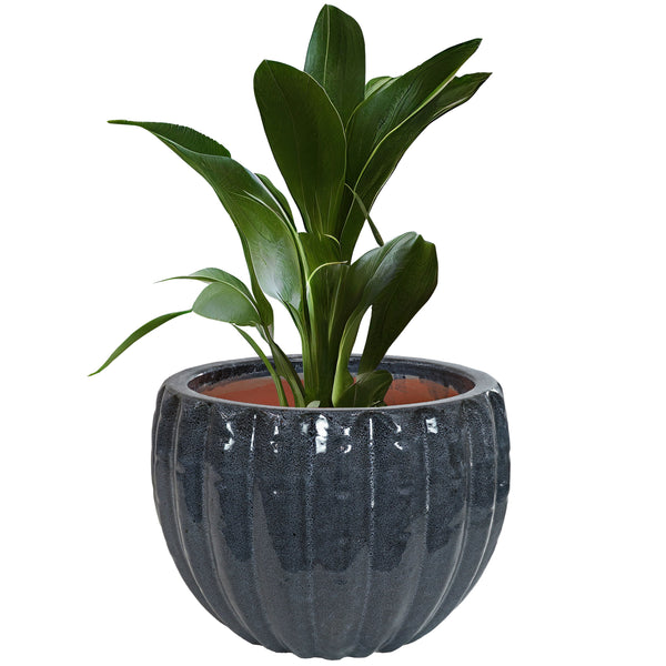 Fluted Glazed Ceramic Planter Pot