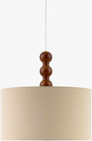 Turned Wood Linen Drum Pendant Light