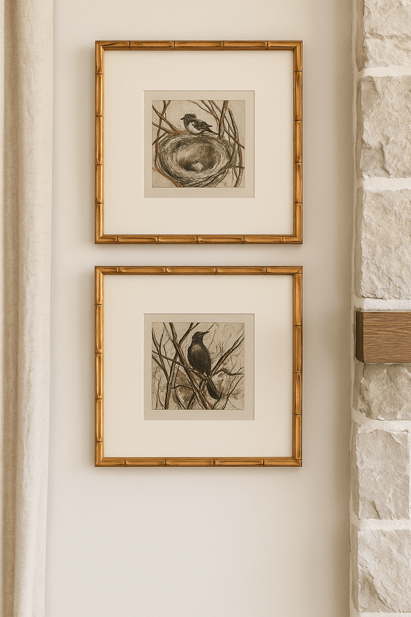 Wood Framed Wall Decor with Bird, Set of 2 hung in a gallery wall arrangement