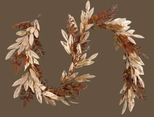 Gold & Brown Faux Bay Leaf Garland, 6 ft