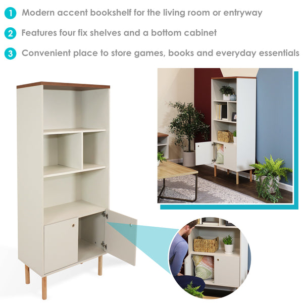 Mid-Century Cabinet Bookshelf with Storage