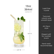 Art Deco Ribbed Crystal Highball Glass Set