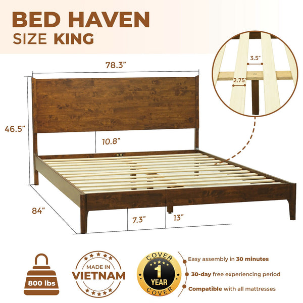 Mid-Century Wood Bed Frame