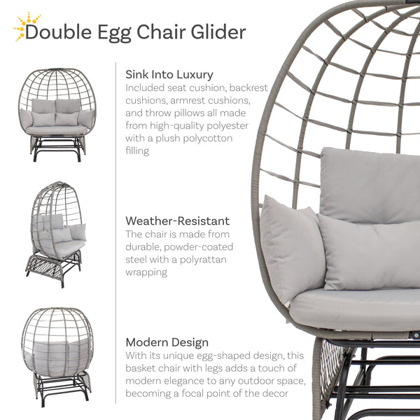Polyrattan Double Egg Glider Chair